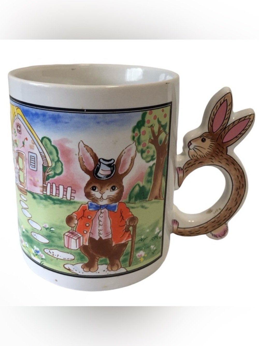 Vintage Peter Rabbit Easter Mug 3D Bunny Ear Handle Coffee Cup